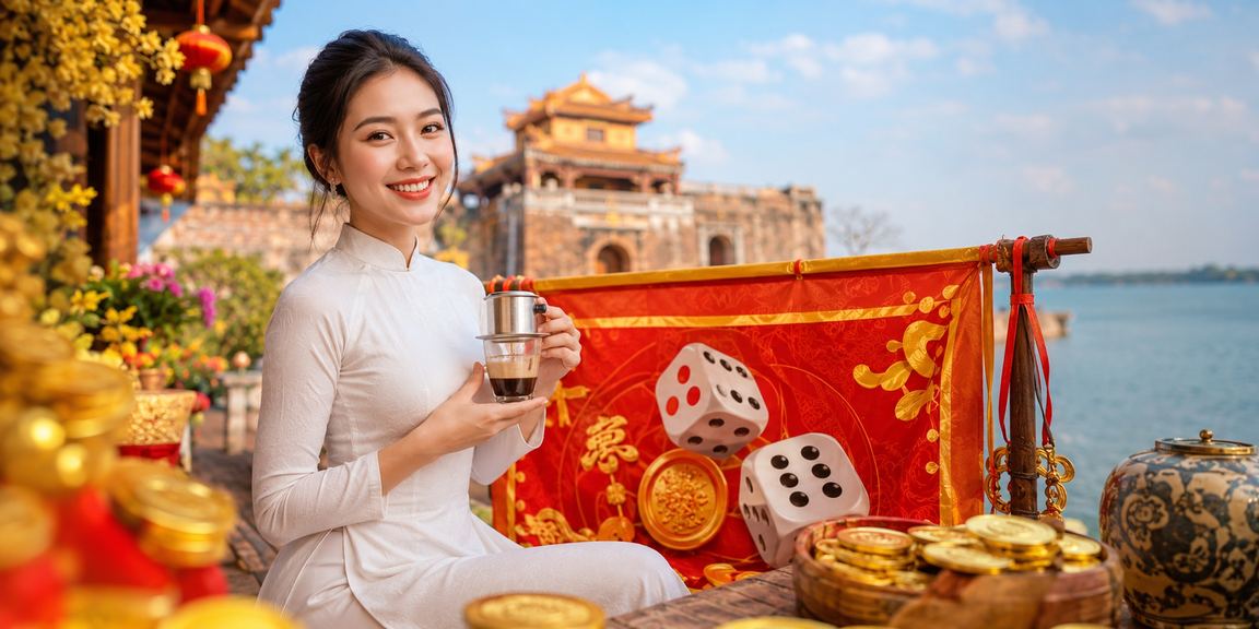 Bàn chơi tài xỉu truyền thống tại Huế với không gian cà phê Việt Nam hiện đại